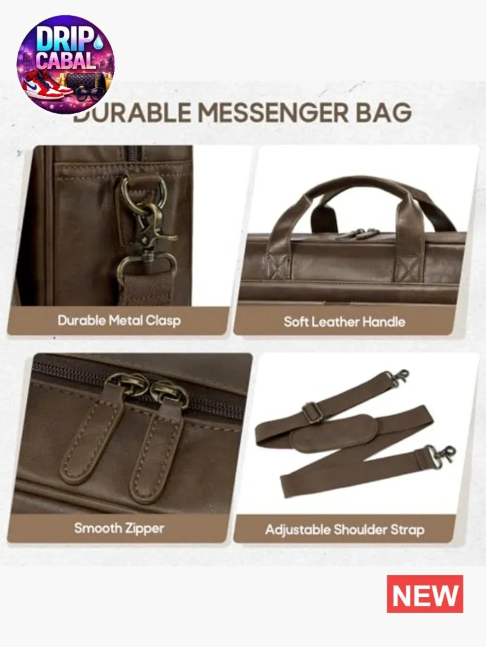 Vintage PU Leather Messenger Bag, 16